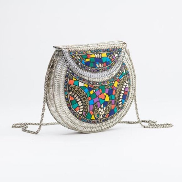 RAMLA L’Oriental Mosaic Bag - Multi-color Tile - Silver Chain Strap - Picture 9 of 9